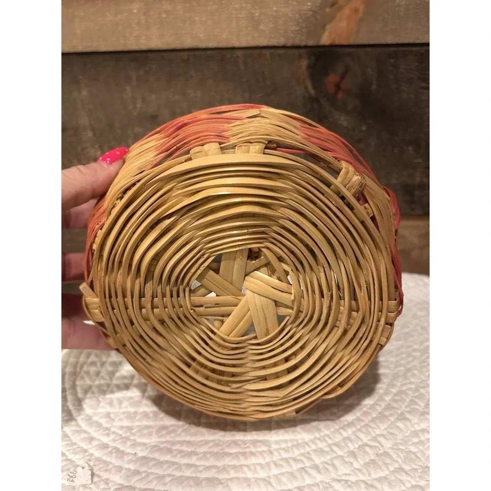 Vintage‎ Wicker Easter Basket, Pink and Brown Small